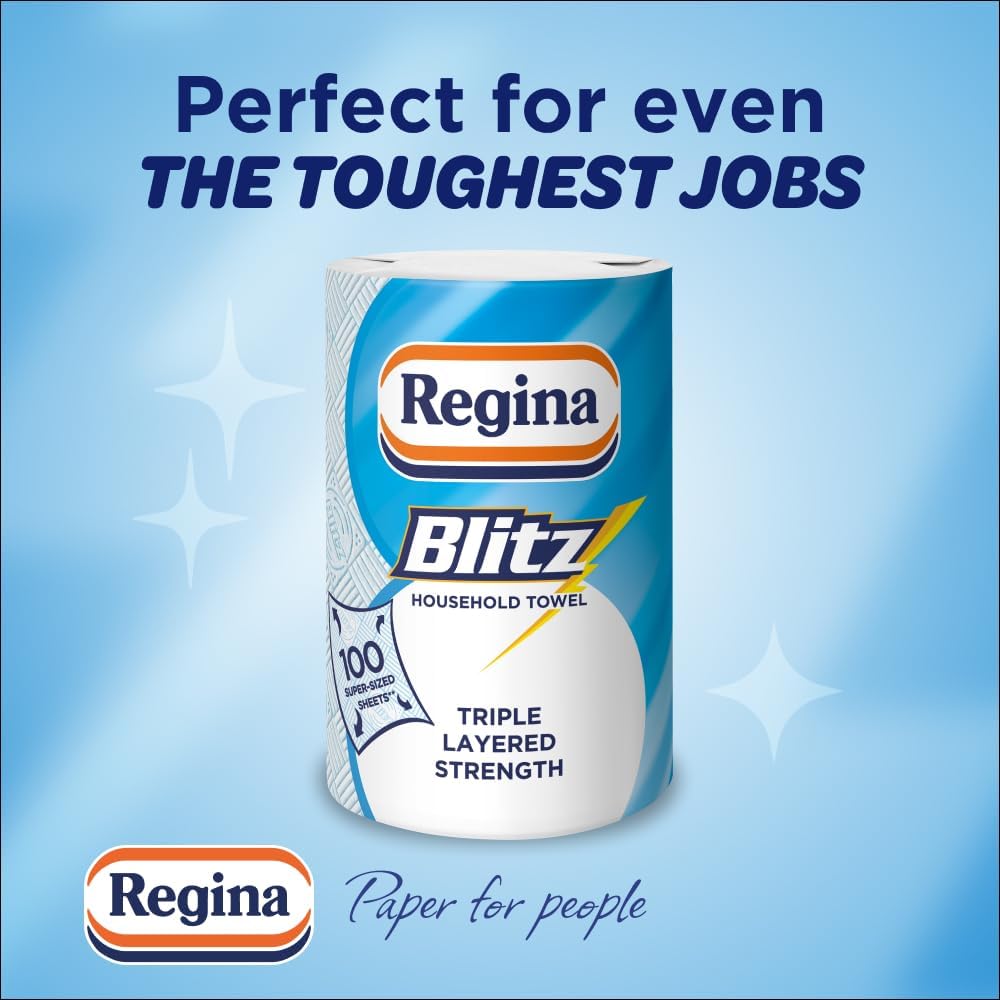 Regina Blitz Household Towel, 560 Super-Sized Sheets, Triple Layered Strength, 8 Rolls