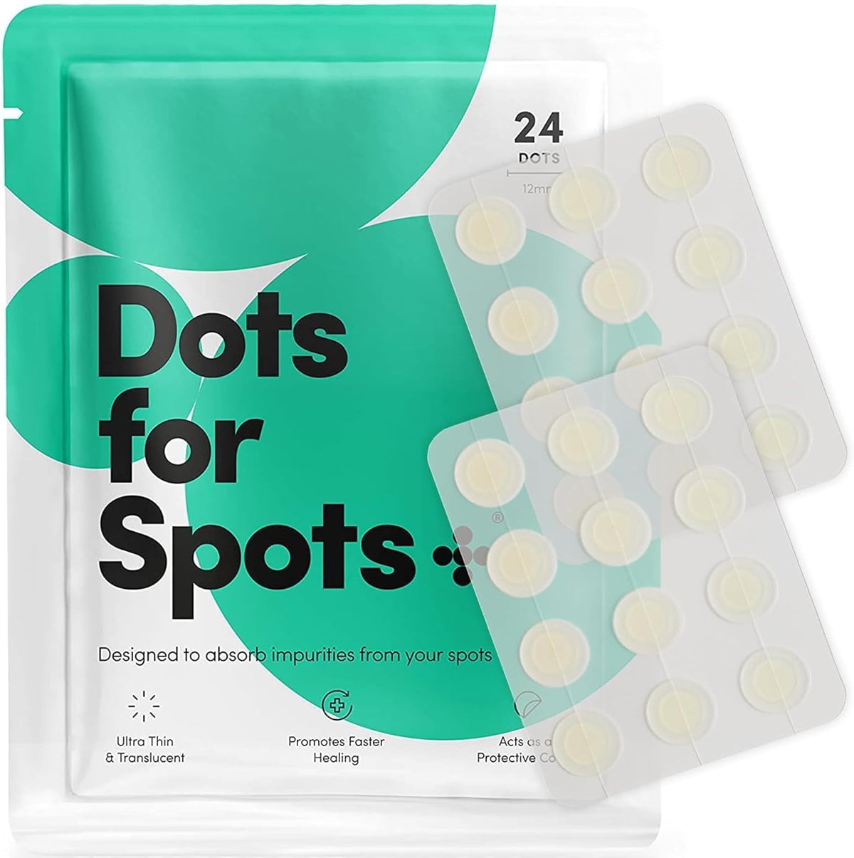 Dots for Spots Acne Patches - Pack of 24 Translucent Hydrocolloid Pimple Patch for Face and Body - Fast-Acting, Vegan & Cruelty Free Skin Care