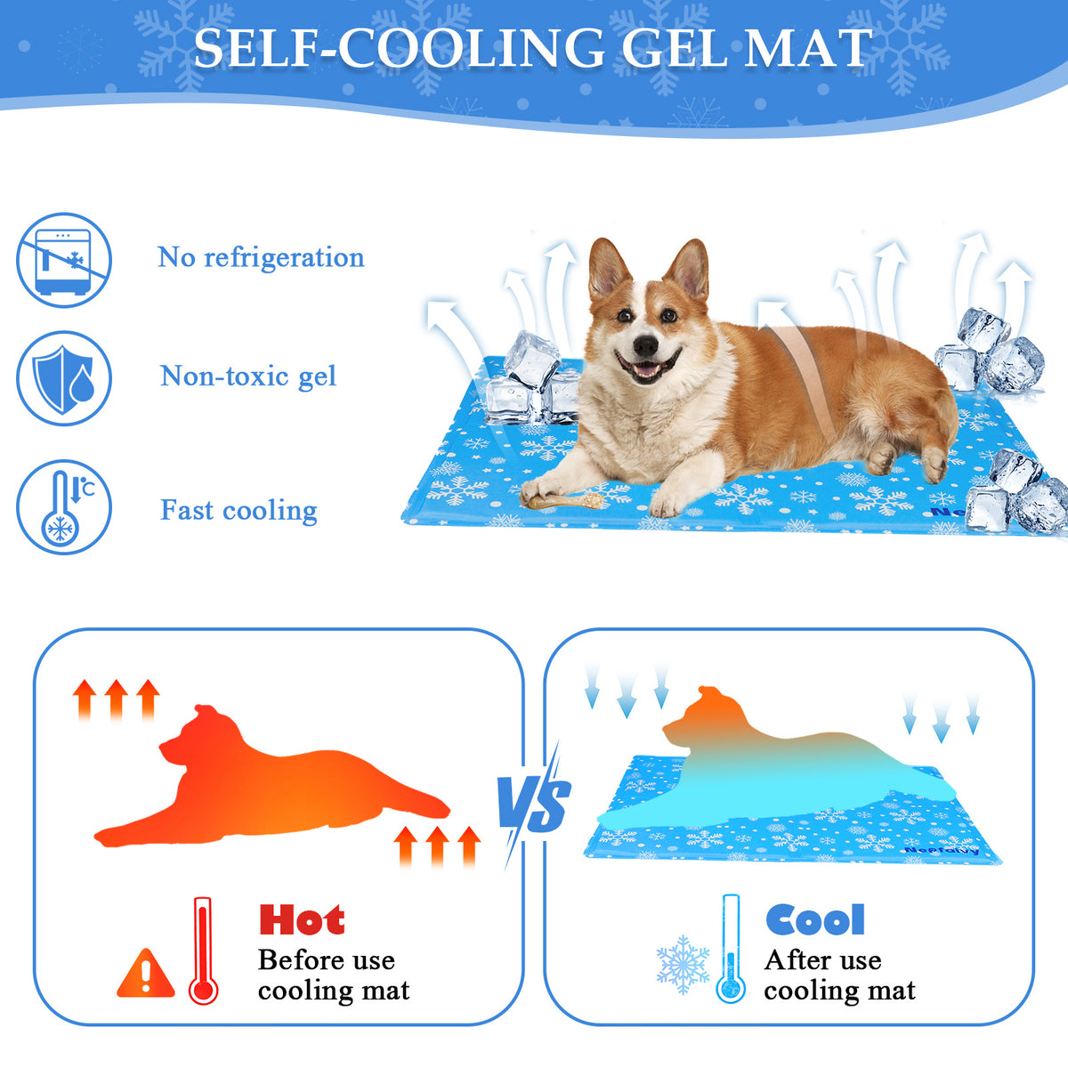 Non-toxic Gel Pet Cooling Mat,  Keep Pets Cool In Hot Summer For Indoor Outdoor, 50x40cm